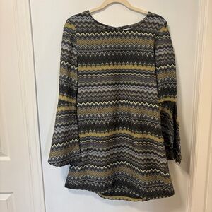 Element Womens Long Split Bell Sleeve Dress Sz Medium Keyhole Back , Aztec Print